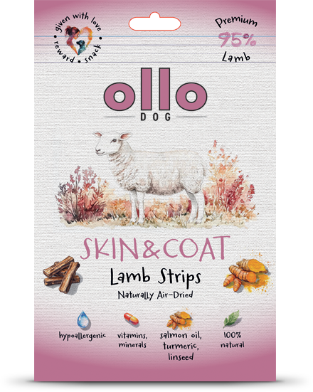 Przysmaki funkcyjne dla psa Ollo Air Dried Skin & Coat Lamb Strips