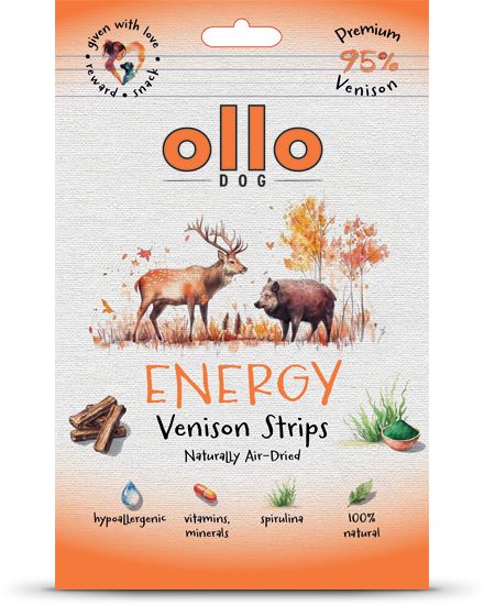 Przysmaki funkcyjne dla psa Ollo Air Dried Energy Venision Strips