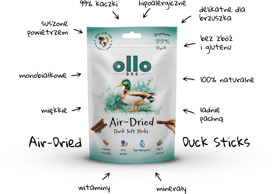 Ollo Air-Dried Duck Strips-arrows