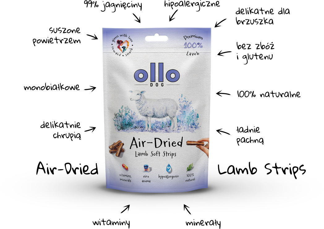 Ollo Air-Dried Lamb Soft Stips-arrows