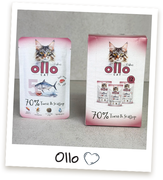 Karma mokra dla kota Ollo Cat w saszetkach nr 5 Tuńczyk i Przegrzebki