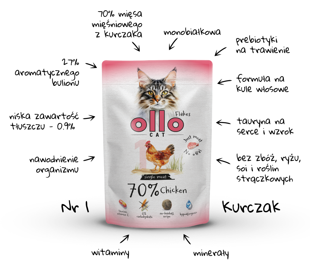 Karma mokra dla kota Ollo Cat w saszetkach nr 1 Kurczak
