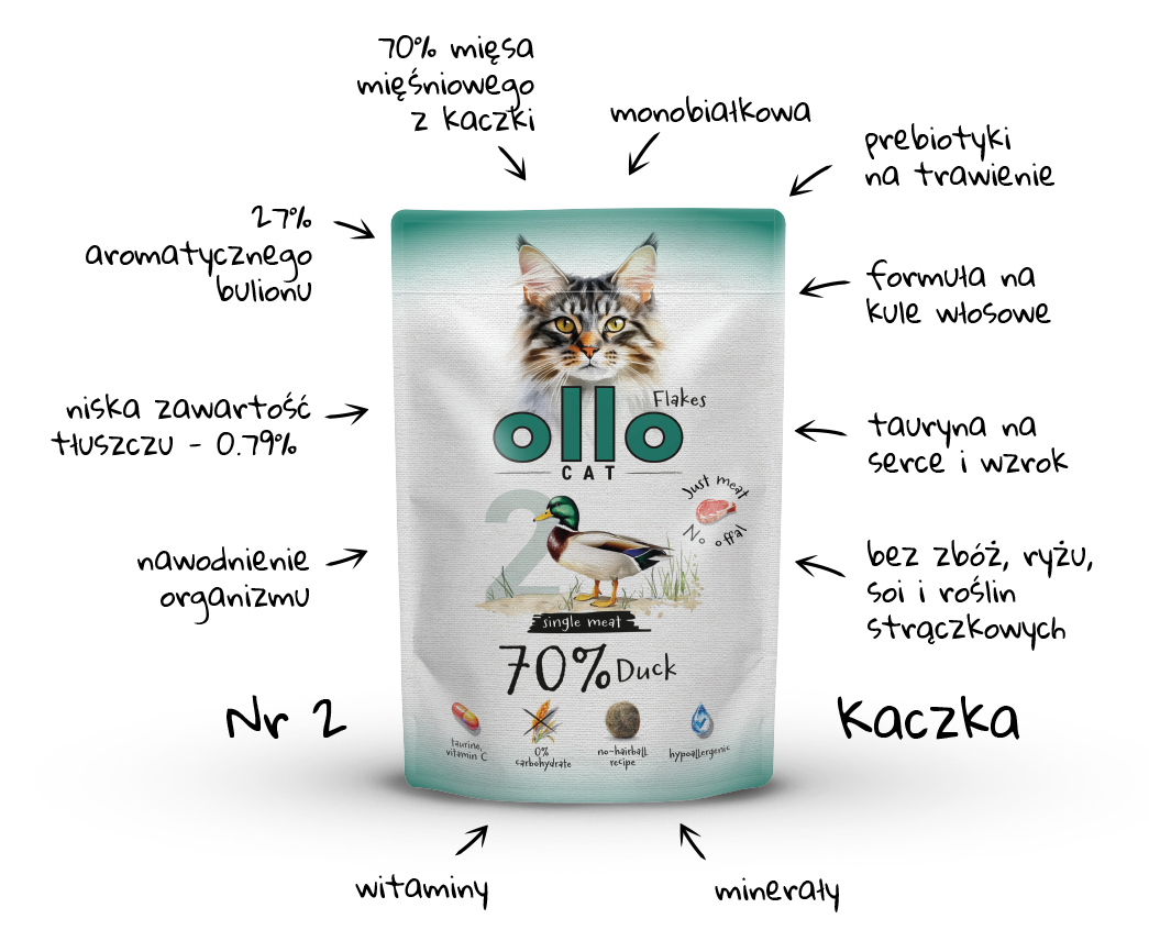 Karma mokra dla kota Ollo Cat w saszetkach nr 2 Kaczka