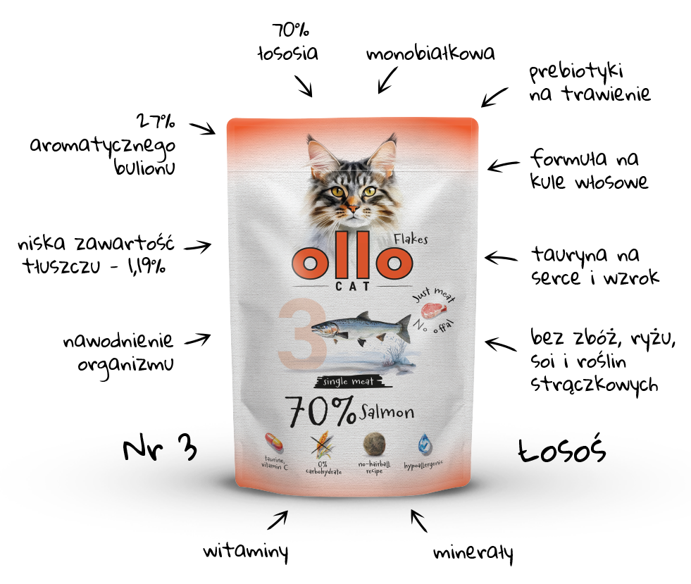 Karma mokra dla kota Ollo Cat w saszetkach nr 3 Łosoś
