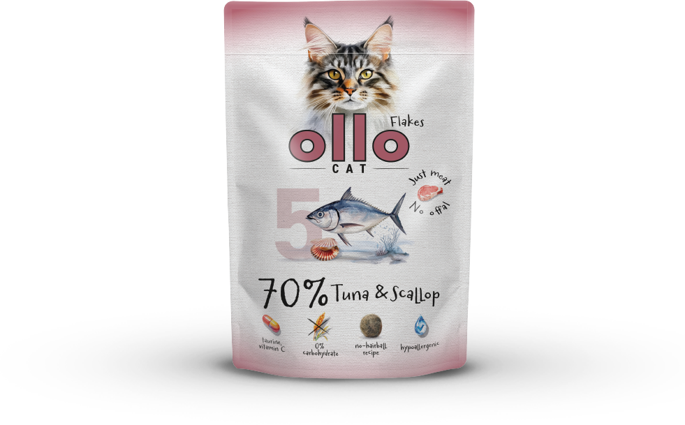 Karma mokra dla kota Ollo Cat w saszetkach nr 5 Tuńczyk i Przegrzebki