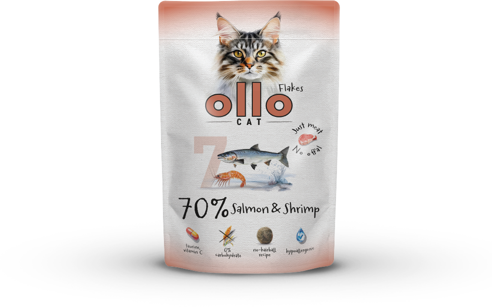 Karma mokra dla kota Ollo Cat w saszetkach nr 7 Łosoś i Krewetki